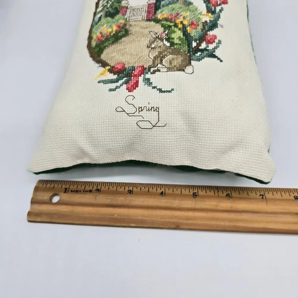 Spring Handmade Cross-Stitch Pattern Pillow Multicolor Small Green Back Floral